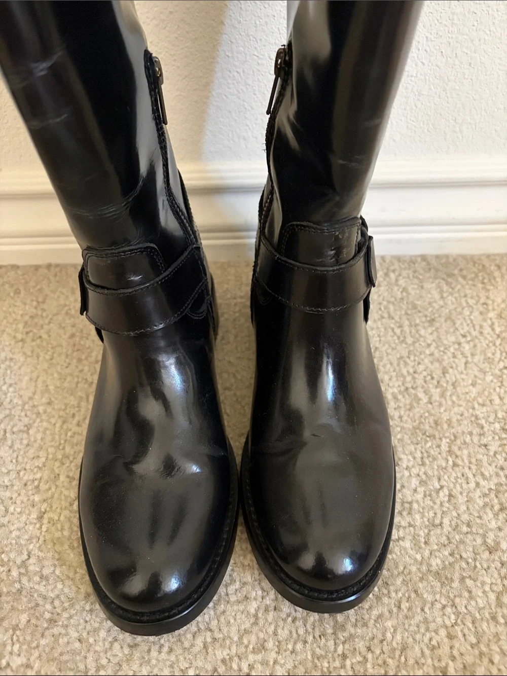Steve Madden Equestrian Riding Boot Black Brown Leather Knee High Size 7